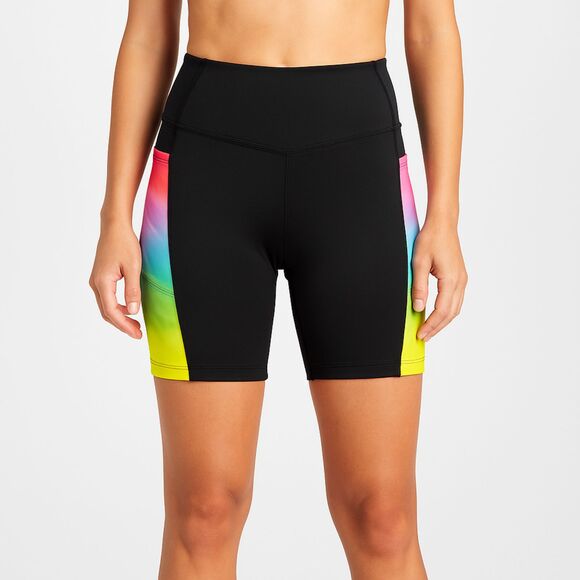 PINK Active Bike Shorts Black Rainbow Ombre Side Panels with Drop-In Pockets XL - Picture 2 of 6
